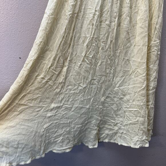 Hampstead Bazaar Maxi Skirt Butter Yellow OS Crinkle Cottagecore Gauze Boho - Picture 3 of 6